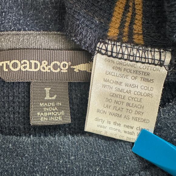 Toad Co Waffle Knit Thermal Shirt Mens Large Striped Blue Tan Organic Cotton EUC - Picture 7 of 8